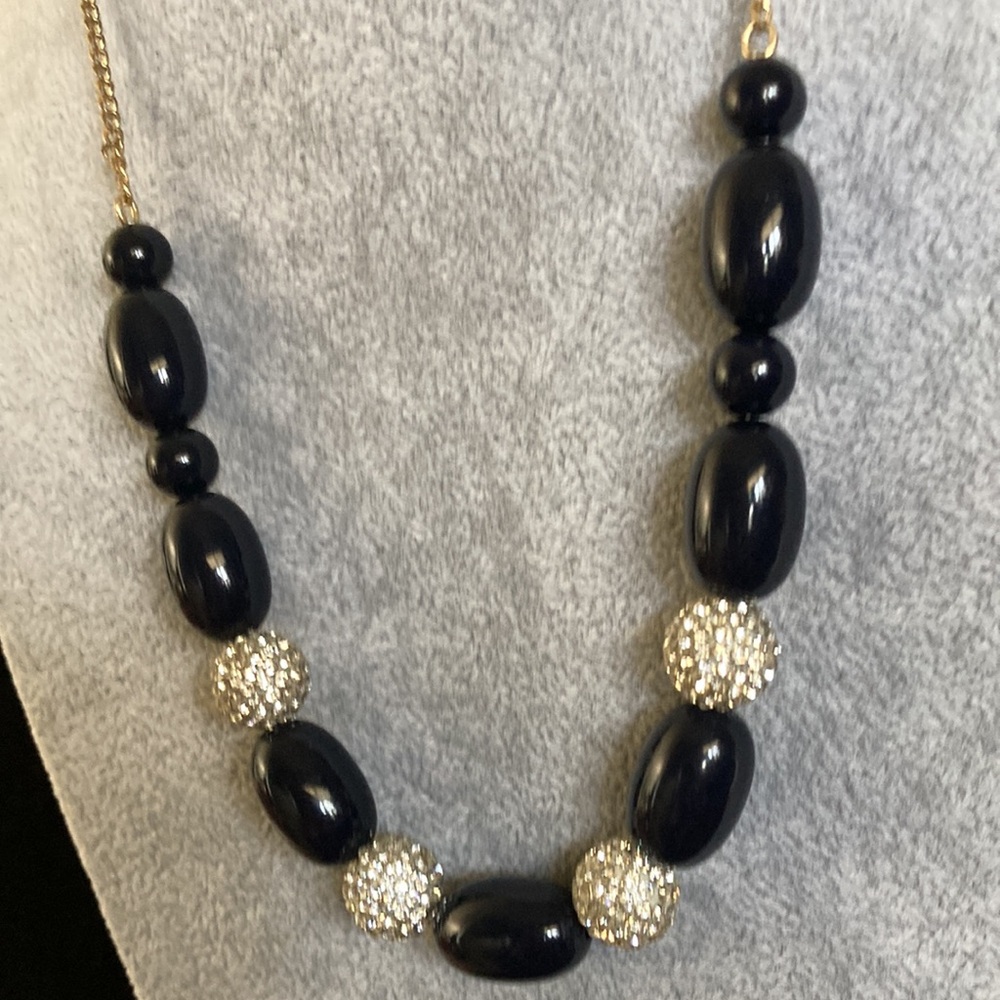J Crew Black Bead Necklace with Gold Sparkle Accents